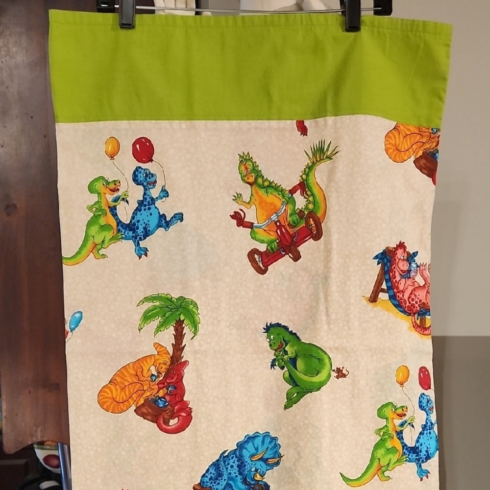 Dinosaur Print Pillowcase - Green and Cream CLEARANCE